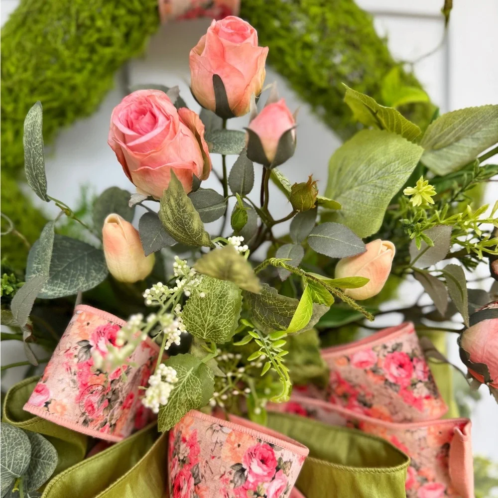 Elegant Rose and Tulip Moss Wreath